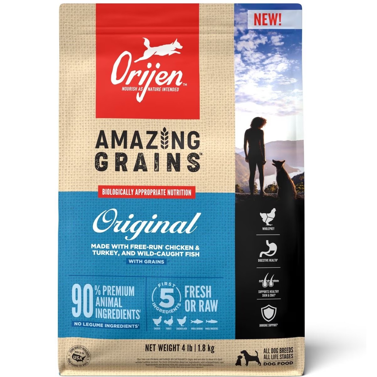 Orijen Amazing Grains™, Original Grain Inclusive Dry Dog Food 4lb / 1.8kg | 23675-PSCF