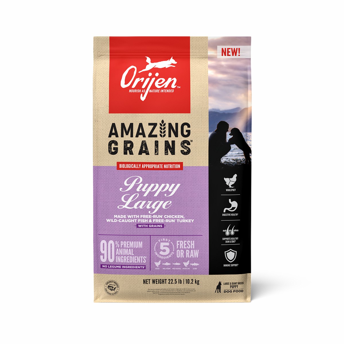 Orijen Amazing Grains, Puppy Large Grain Inclusive Dry Dog Food 22.5lb / 10.2kg | 34207-DAJU