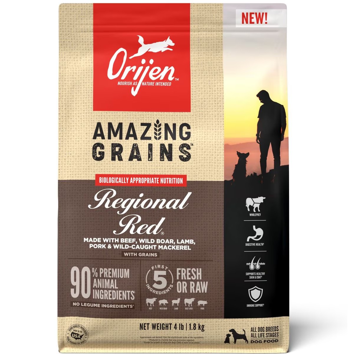 Orijen Amazing Grains™, Regional Red Grain Inclusive Dry Dog Food 4lb / 1.8kg | 14269-EUXI