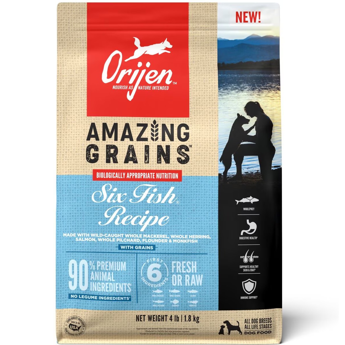 Orijen Amazing Grains™, Six Fish Grain Inclusive Dry Dog Food 4lb / 1.8kg | 62178-ILVU