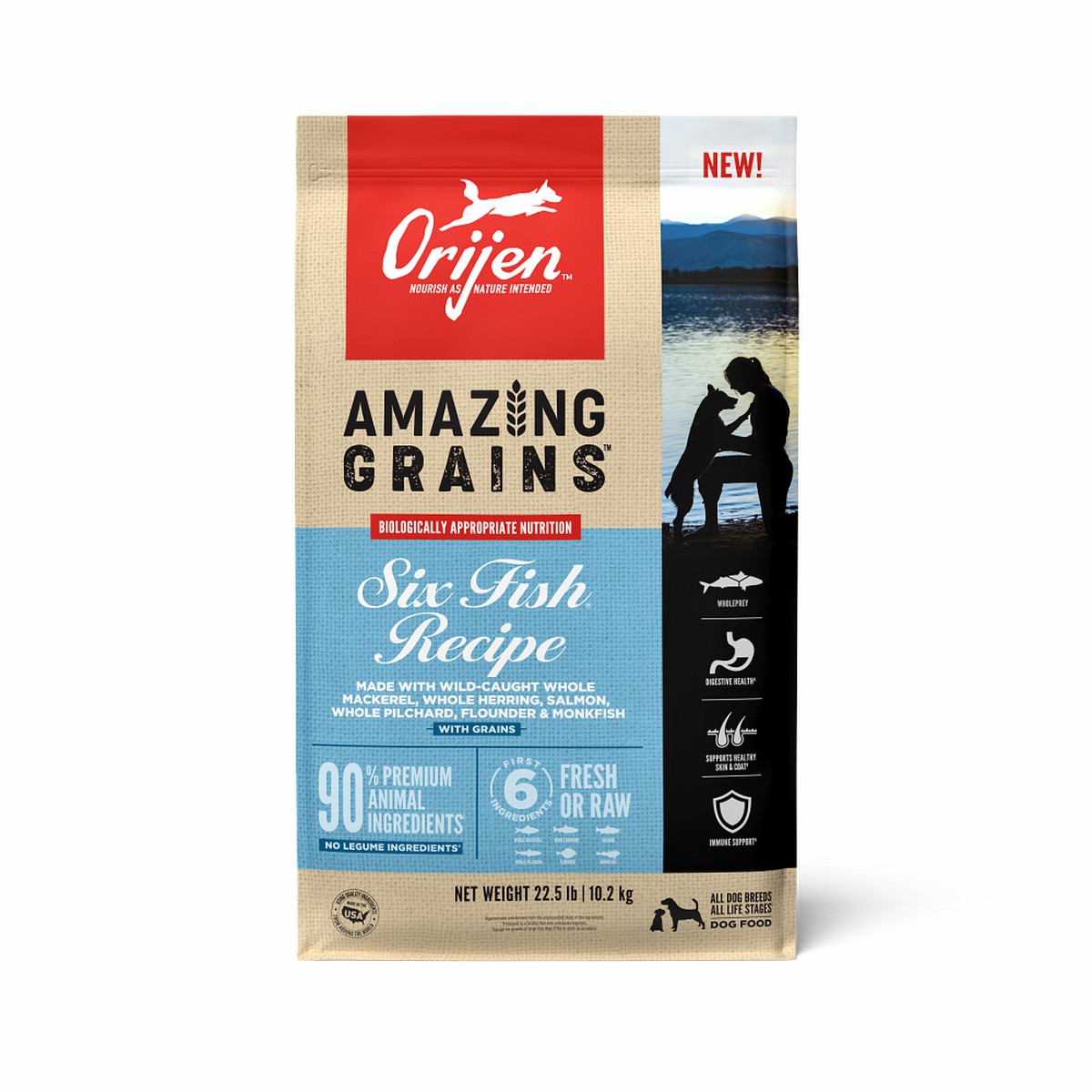 Orijen Amazing Grains™, Six Fish Grain Inclusive Dry Dog Food 22.5lb / 10.2kg | 15876-IAJH