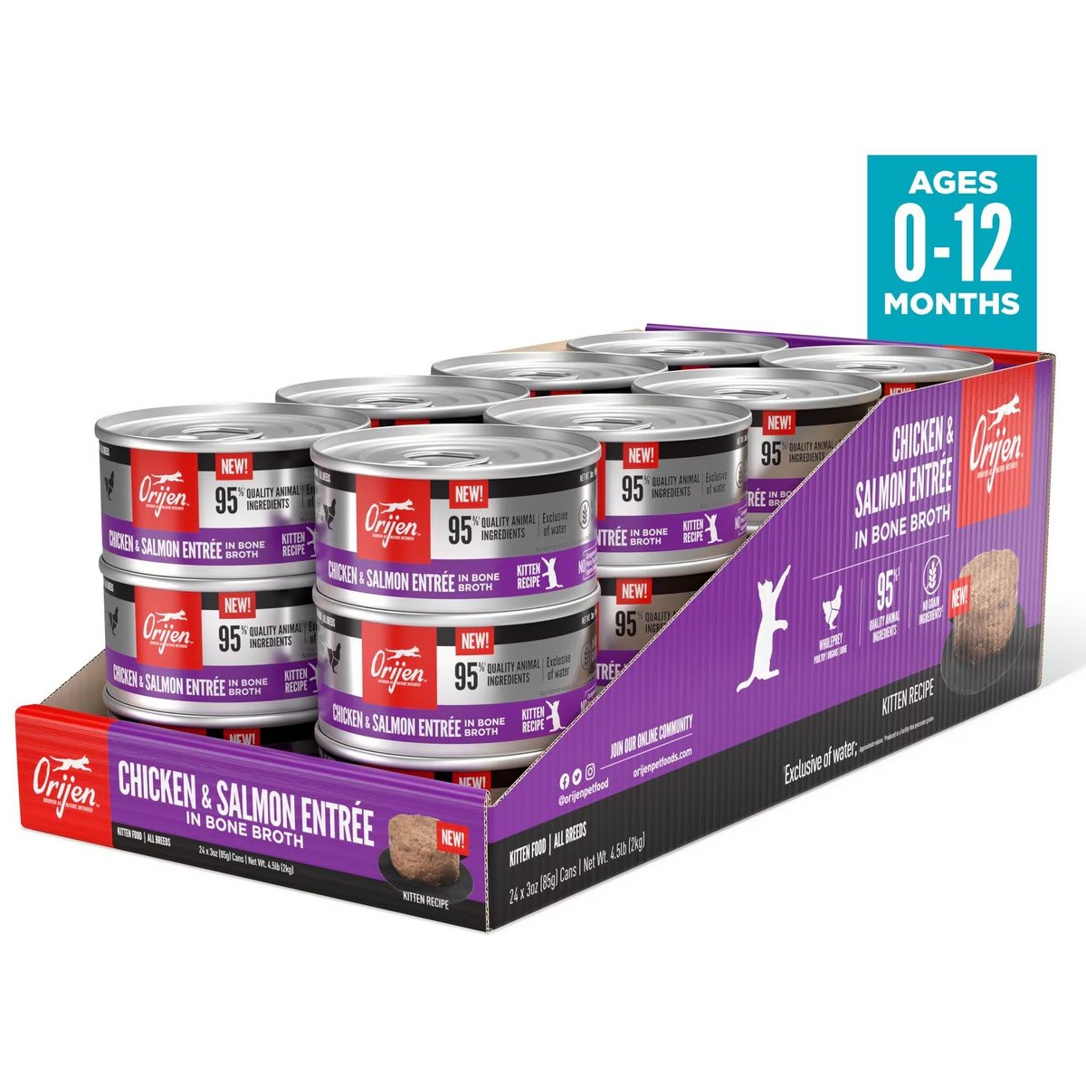 Orijen Chicken & Salmon Entrée Wet Kitten Food Grain Free Wet Cat Food 3oz*24 / 85g*24 | 46975-SOAH