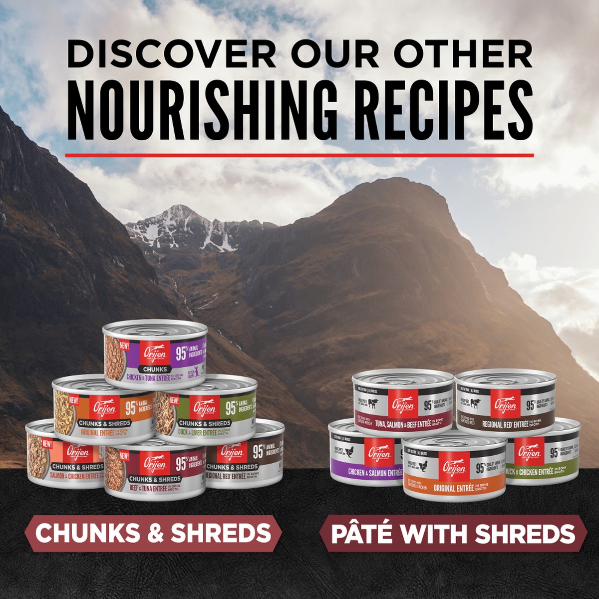 Orijen Chunks & Shreds, Beef & Tuna Entrée Grain Free Wet Cat Food 3oz*12 / 85g*12 | 40587-TCKL