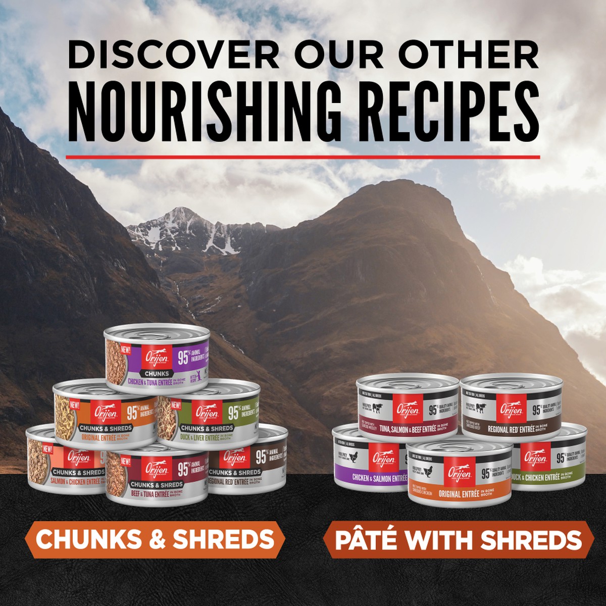 Orijen Chunks & Shreds, Original Entrée Grain Free Wet Cat Food 3oz*12 / 85g*12 | 82631-URWC