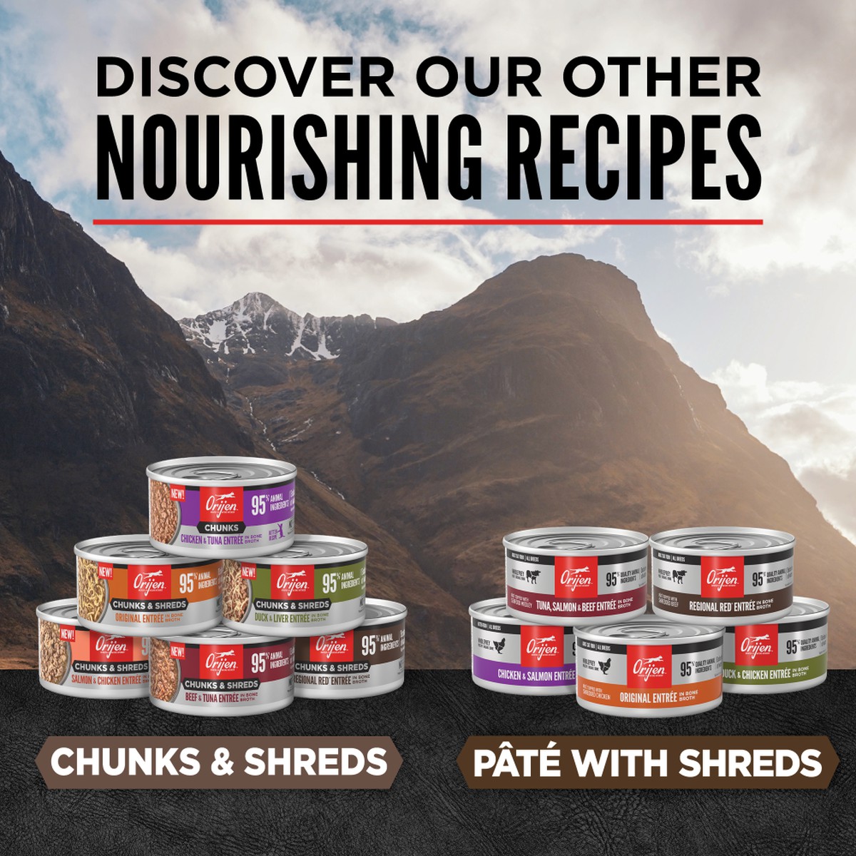 Orijen Chunks & Shreds, Regional Red Entrée Grain Free Wet Cat Food 3oz*12 / 85g*12 | 90258-QKUZ