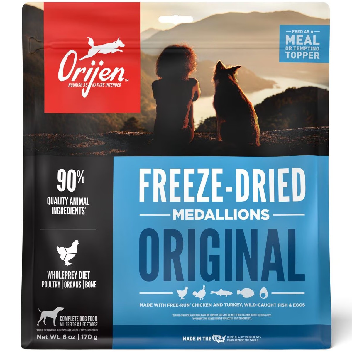 Orijen Original, Freeze-Dried Food Medallions Grain Free Freeze-Dried Dog Food 6oz / 170g | 95812-JESI